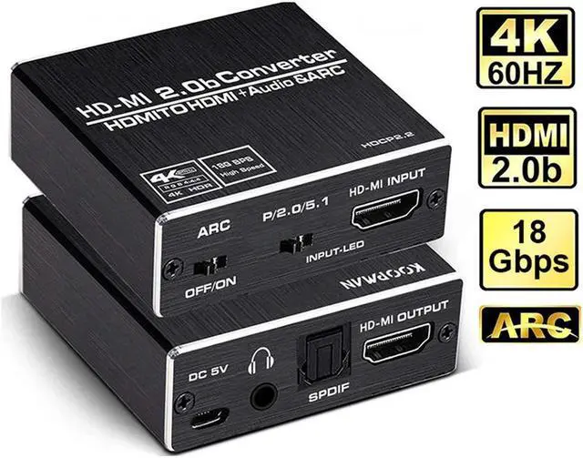 Main image of 4K@60HZ HDMI 2.0b Audio Extractor, HDMI Audio Converter Adapter,HDMI to HDMI + Optical Toslink SPDIF + 3.5mm AUX Stereo Audio Out, Support HDMI ARC, HDCP 2.2, RGB 8:8:8,3D