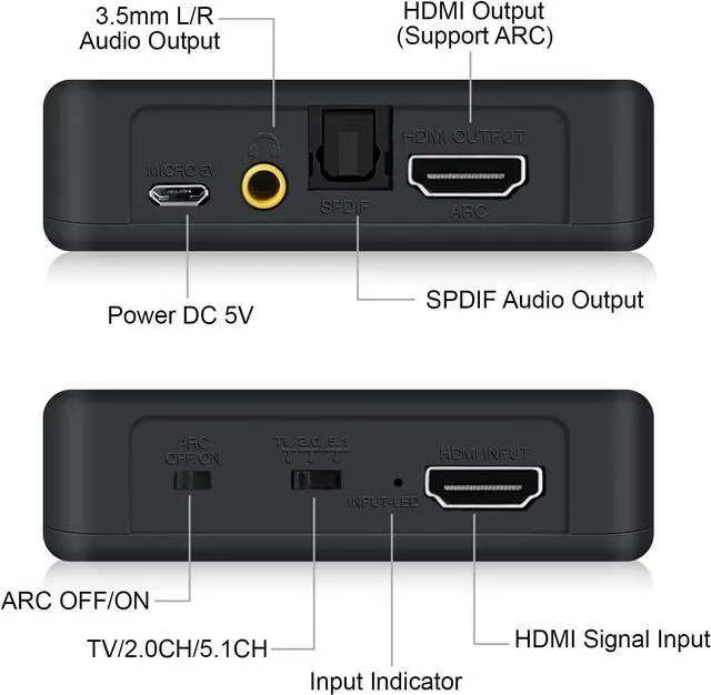 Alt view image 2 of 7 - 4K@60Hz HDMI 2.0b Audio Extractor Splitter Converter, HDMI to HDMI + Optical Toslink SPDIF + 3.5mm Stereo Analog Audio, HDMI Audio Embedder Inserter for PS5,Xbox, Optical Fiber Included