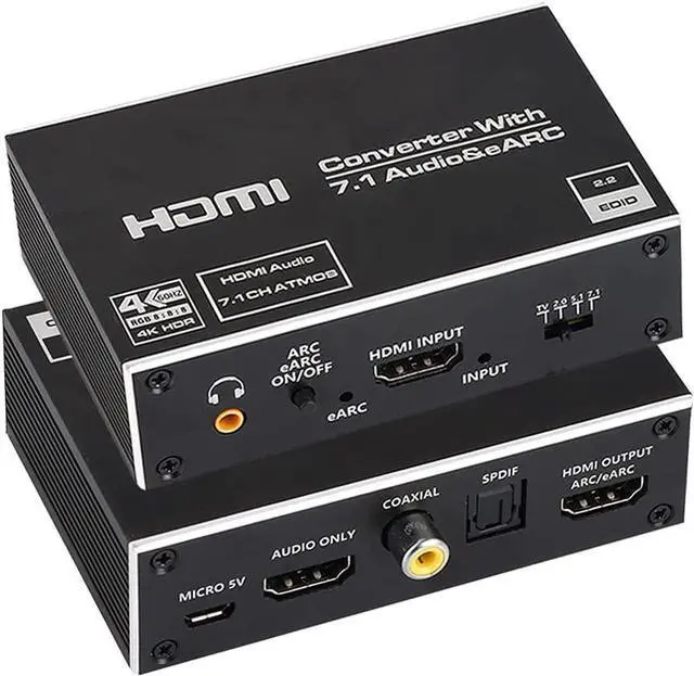 Main image of 4K HDMI Audio Extractor Splitter, HDMI to HDMI + Optical Toslink SPDIF + 3.5mm Audio Jack + Coaxial + 7.1Ch HDMI Audio Support ARC and eARC Function
