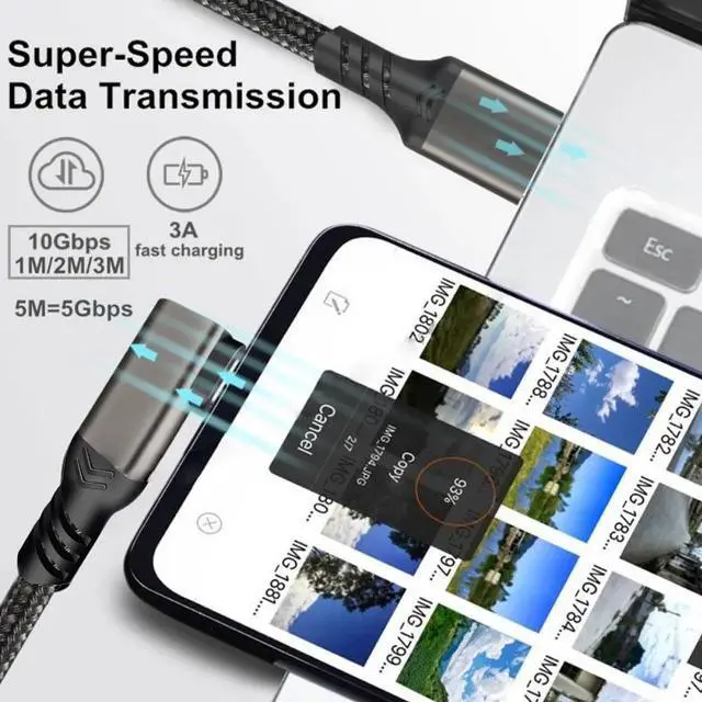 Alt view image 3 of 7 - 2-Pack USB A to USB C Cable Right Angle 1.6FT, USB 3.1/3.2 10Gbps Data Transfer and 60W 3A Fast Charging Long Cable for Android Auto Samsung, VR Link External, SSD and Other USB to Type C Device