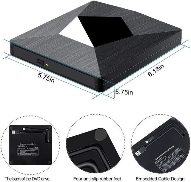 Alt view image 6 of 7 - External DVD Drive Optical Drive USB 3.0/Type C CD ROM Player CD-RW Burner Writer Reader Recorder Portable for Laptop Windows PC