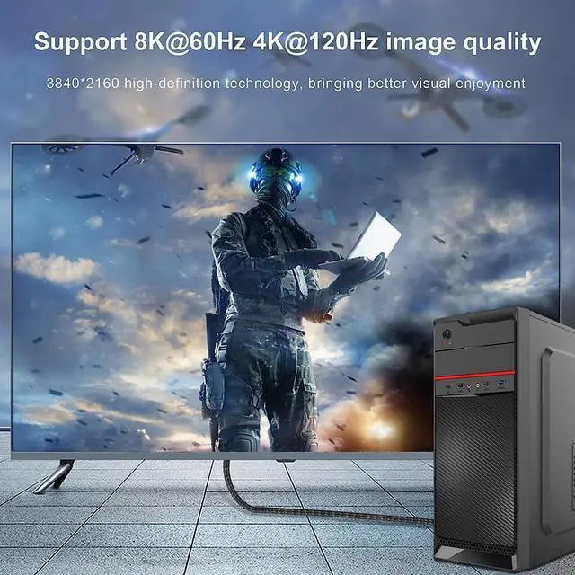 Alt view image 6 of 7 - 8K DisplayPort to HDMI Cable 3.3ft, Uni-Directional DP 1.4 to HDMI 2.1 Cable (32.4Gbps, 8K@30Hz, 4K@120Hz), Compatible for Lenovo ASUS Dell HP Insignia Samsung