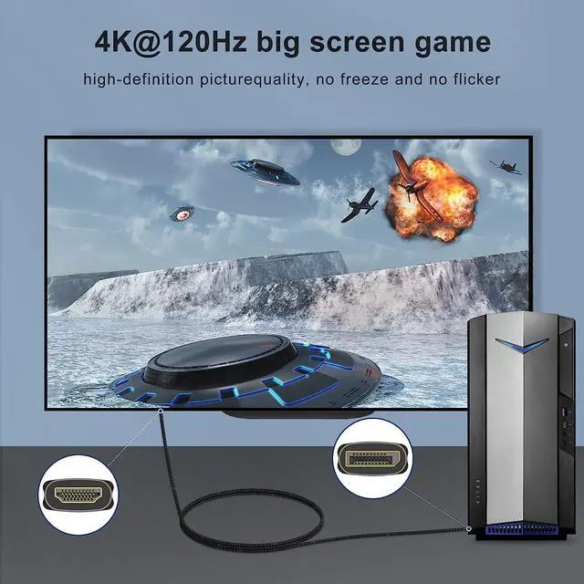 Alt view image 2 of 7 - 8K DisplayPort to HDMI Cable 3.3ft, Uni-Directional DP 1.4 to HDMI 2.1 Cable (32.4Gbps, 8K@30Hz, 4K@120Hz), Compatible for Lenovo ASUS Dell HP Insignia Samsung