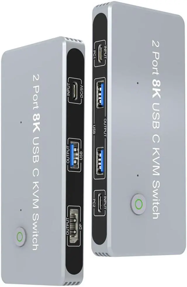 Alt view image 2 of 7 - USB-C 8K KVM Switch DP 1.4 2xUSB-C PC to One DisplayPort Monitors 8K@60Hz 4K@144Hz 3X USB2.0 Sharing Mouse Keyboard Printer 2in 4out Converter Compatible with Thunderbolt 3/4