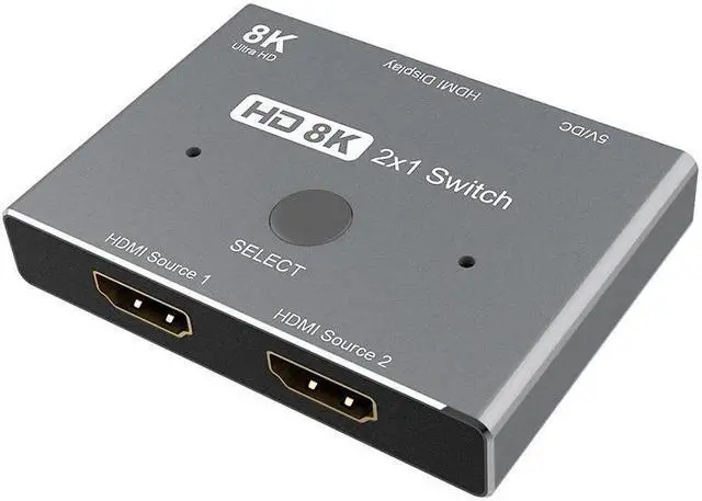 Alt view image 2 of 7 - HDMI 2.1 Switch 8K Ultra HD 2 in 1 Out unidirectional Switcher Grey 8K@60Hz 4K@120Hz 48Gbps with Switch Button Compatible with PS5 Xbox Set-top Box etc More