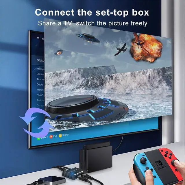 Alt view image 6 of 7 - HDMI 2.1 Switch 8K Bi-Directional HDMI Switcher 2 in 1 Out HDMI Splitter 1 in 2 Out Supports 4K@120Hz, 8K@60Hz 48Gbps,HDCP 2.3,ARC,VRR for Xbox X, PS5, Blu-Ray, 8K UHD TV, Monitor and Projector