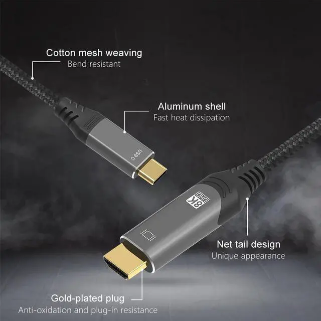Alt view image 3 of 7 - USB C to HDMI 2.1 Cable 8K@30Hz 4K@240Hz 3.3FT Thunderbolt 4/3 to HDMI 48Gbps HDR HDCP2.3 Type C to HDMI Cord Compatible for MacBook Pro Air iPad, iPhone 15 Pro Max, Galaxy S23, Pixel 7