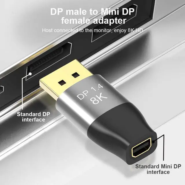 Alt view image 2 of 7 - 2-Pack Mini DP to DisplayPort 8K Cable 8K(7680x4320)@60Hz 4K@144Hz DisplayPort 1.4 Bi-Directional Transmission DisplayPort to Mini DisplayPort 8K Cable, mini dp female to dp male 8k Connector
