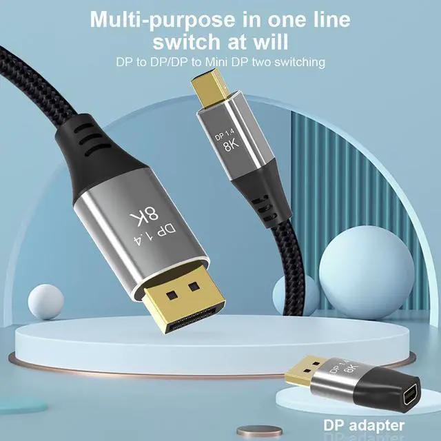 Alt view image 4 of 7 - 2-Pack Mini DP to DisplayPort 8K Cable 8K(7680x4320)@60Hz 4K@144Hz DisplayPort 1.4 Bi-Directional Transmission DisplayPort to Mini DisplayPort 8K Cable, mini dp female to dp male 8k Connector