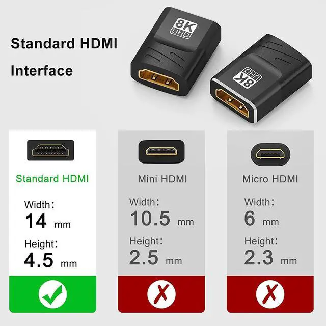 Alt view image 3 of 7 - HDMI Coupler Female to Female, 2 Pack 8K HDMI Adapter, HDMI Connector 3D, HDMI 2.1 Extender Compatible with HDTV Roku TV Stick Chromecast Nintendo Switch Xbox One Playstation PS4 Laptop PC