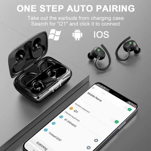 Alt view image 5 of 7 - True Wireless Earbuds, Bluetooth 5.3 Earbuds Running Wireless Headphones In Ear with ENC Mics, Wireless Earphones Noise Cancelling Ear buds with Sport Earhook IP7 Waterproof, 48H Stereo Bass/USB-C/LED