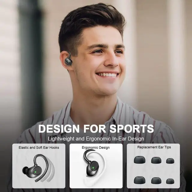 Alt view image 4 of 7 - True Wireless Earbuds, Bluetooth 5.3 Earbuds Running Wireless Headphones In Ear with ENC Mics, Wireless Earphones Noise Cancelling Ear buds with Sport Earhook IP7 Waterproof, 48H Stereo Bass/USB-C/LED