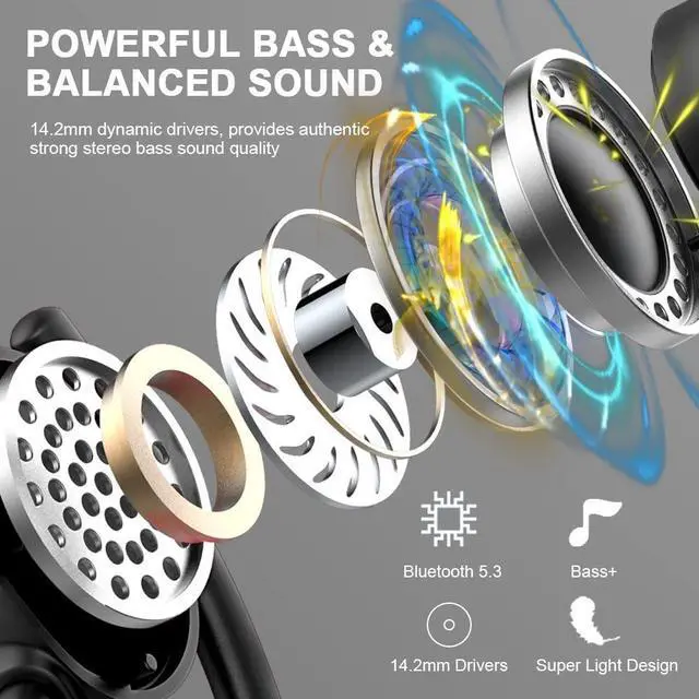 Alt view image 2 of 7 - True Wireless Earbuds, Bluetooth 5.3 Earbuds Running Wireless Headphones In Ear with ENC Mics, Wireless Earphones Noise Cancelling Ear buds with Sport Earhook IP7 Waterproof, 48H Stereo Bass/USB-C/LED