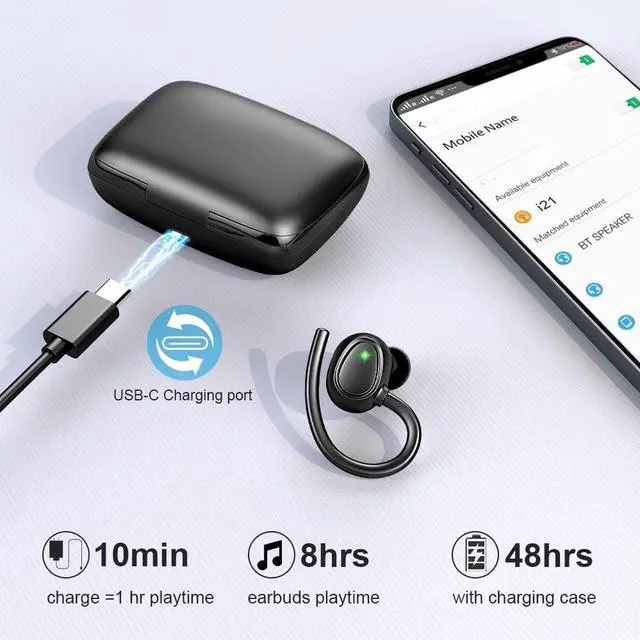 Alt view image 6 of 7 - True Wireless Earbuds, Bluetooth 5.3 Earbuds Running Wireless Headphones In Ear with ENC Mics, Wireless Earphones Noise Cancelling Ear buds with Sport Earhook IP7 Waterproof, 48H Stereo Bass/USB-C/LED