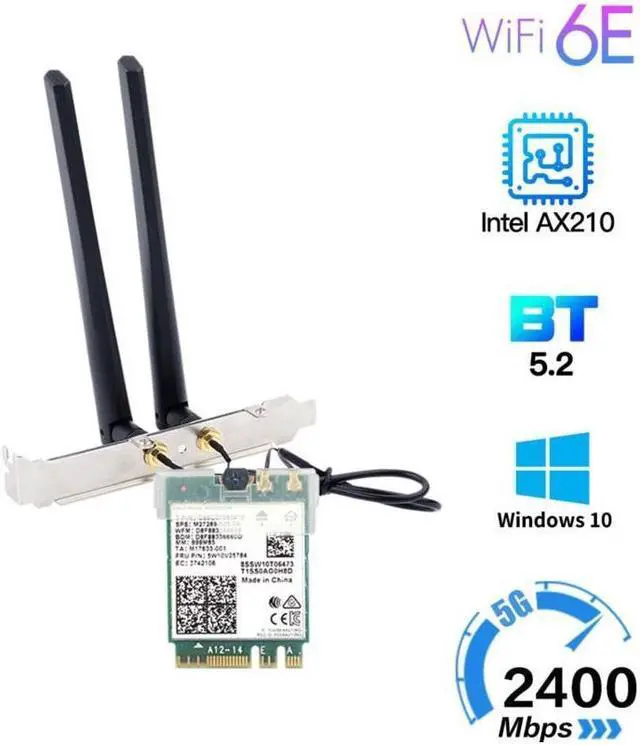 Alt view image 5 of 7 - M.2 Desktop Kit Intel AX210 Dual Band wifi Card Wi-Fi 6E AX210NGW M.2 Wifi Bluetooth 5.2 card Wireless Network 802.11ax Adapter for Windows 10