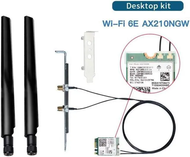 Alt view image 6 of 7 - M.2 Desktop Kit Intel AX210 Dual Band wifi Card Wi-Fi 6E AX210NGW M.2 Wifi Bluetooth 5.2 card Wireless Network 802.11ax Adapter for Windows 10