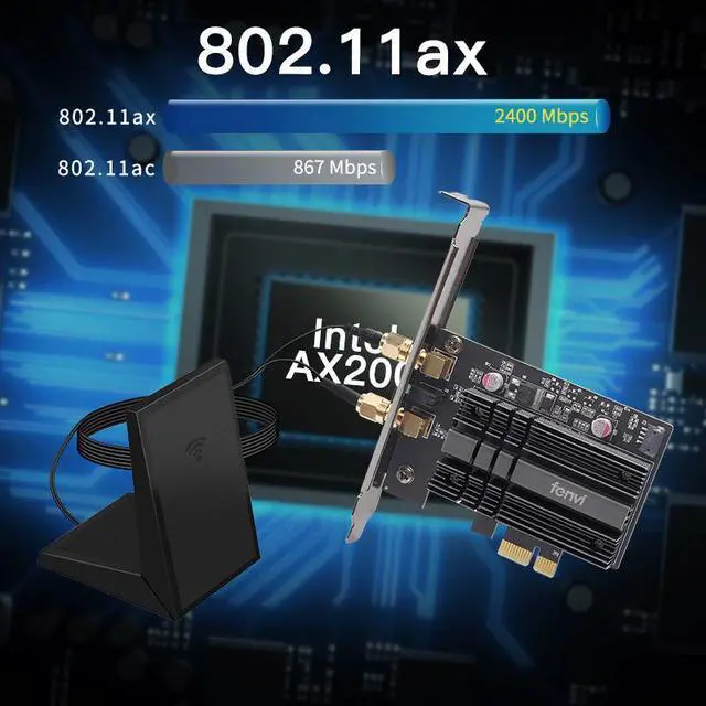 Alt view image 6 of 7 - AX3000T WiFi 6 Desktop PCIe WiFi Card Intel AX200 wifi 6 AX200NGW Chipset 2.4G/5GHz 802.11AC/AX 3000Mbps wifi Bluetooth 5.1 Wireless Adapter for Windows 10 64bit support MU-MIMO Ultra-Low Latency
