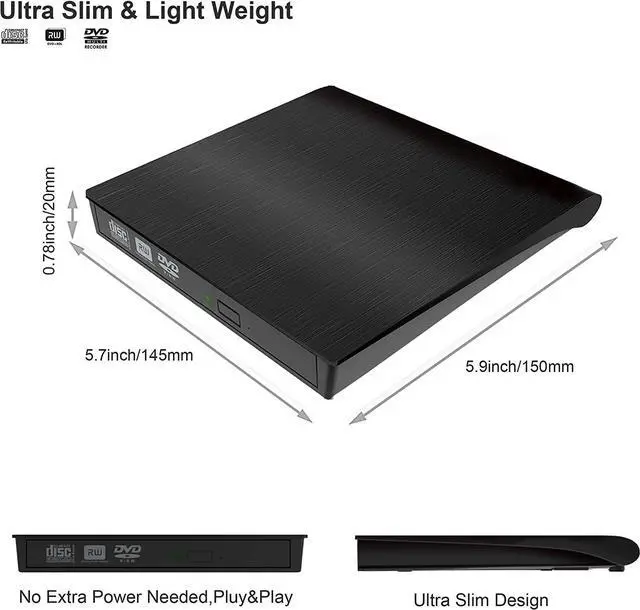 Alt view image 6 of 7 - [New Upgraded] External CD Drive, USB 3.0 Portable CD/DVD +/-RW Drive Slim DVD/CD ROM Rewriter Burner Compatible with Laptop Desktop PC Windows Linux OS Mac (Black)