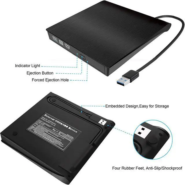 Alt view image 5 of 7 - [New Upgraded] External CD Drive, USB 3.0 Portable CD/DVD +/-RW Drive Slim DVD/CD ROM Rewriter Burner Compatible with Laptop Desktop PC Windows Linux OS Mac (Black)