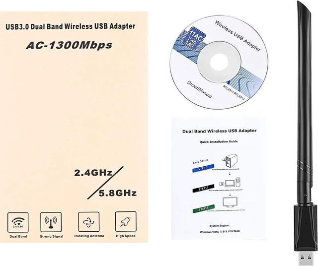 Pc Internet Adapter USB 3.0 WiFi Adapter for PC AC1300Mbps, Dual Band Network Wireless ...