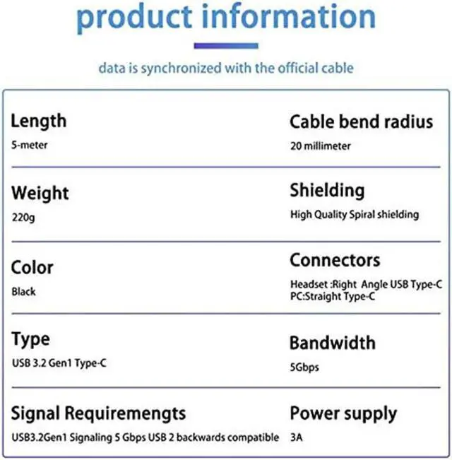 Alt view image 2 of 7 - USB C to USB C Cable, VR Link Cable 16ft(5M) for Oculus Quest 2 / Quest 1 USB C to Type C with E-Mark Chip USB3.2 Gen 1 5Gbps ,High Speed Data Transfer & Fast Charging