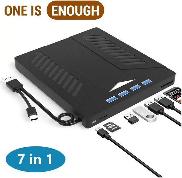 Main image of [7 in 1] Multifunctional External CD DVD Drive, USB 3.0 Type-C CD DVD +/-RW Optical Drive CD Burner, Ultra-Slim Drive with 4 USB Ports and SD/TF Card Slots, Compatible with Linux Windows MacOS