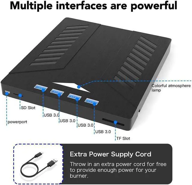 Alt view image 4 of 7 - [7 in 1] Multifunctional External CD DVD Drive, USB 3.0 Type-C CD DVD +/-RW Optical Drive CD Burner, Ultra-Slim Drive with 4 USB Ports and SD/TF Card Slots, Compatible with Linux Windows MacOS