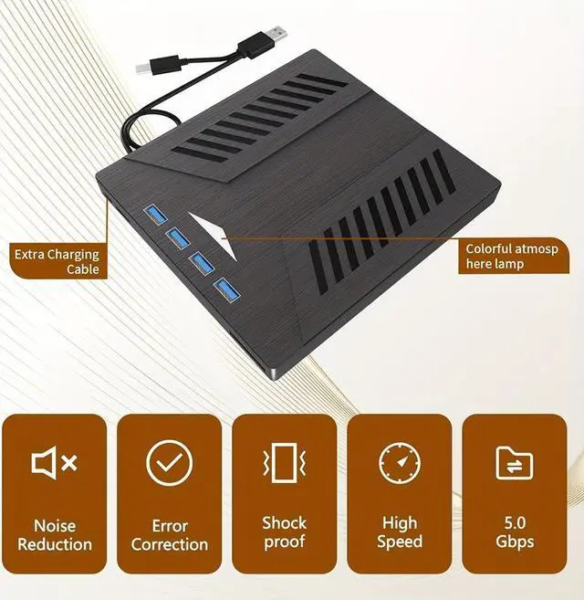 Alt view image 3 of 7 - [7 in 1] Multifunctional External CD DVD Drive, USB 3.0 Type-C CD DVD +/-RW Optical Drive CD Burner, Ultra-Slim Drive with 4 USB Ports and SD/TF Card Slots, Compatible with Linux Windows MacOS
