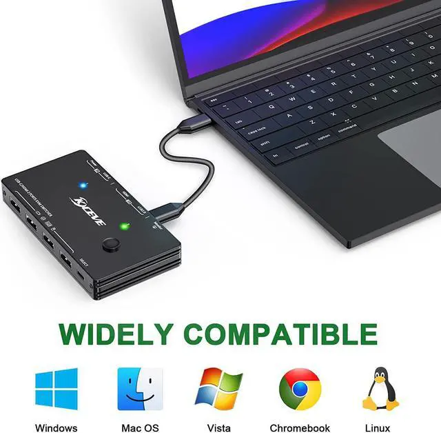 Alt view image 6 of 7 - USB-C HDMI KVM Switch, 2 Ports USB C +HDMI KVM Switcher Support 4K@60Hz for 1 Type-C and 1 HDMI Computer to Share Keyboard Mouse And Monitor, Suppprt 100W PD Fast Charging, Wired Remote included