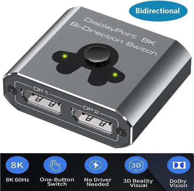 Main image of 2 Port DisplayPort Switch Bidirectional, 8K Bi-Direction Display Port Switch 2 in 1 Out / 1 in 2 Out Manual Switch DP Switcher Selector Box Support 8K@60Hz 4K@120Hz for PC/Laptop/Game Console