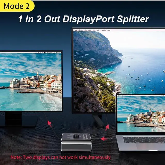 Alt view image 4 of 7 - 2 Port DisplayPort Switch Bidirectional, 8K Bi-Direction Display Port Switch 2 in 1 Out / 1 in 2 Out Manual Switch DP Switcher Selector Box Support 8K@60Hz 4K@120Hz for PC/Laptop/Game Console
