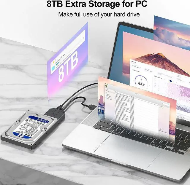 Alt view image 2 of 7 - SATA III to USB 3.0 Adapter with 12 Power Adapter, External Hard Drive Converter Cable Adapter for 2.5 3.5 Inch HDD SSD SATA III Support UASP Compatible for S-ea-gate W-D Hitachi To-sh-iba etc..