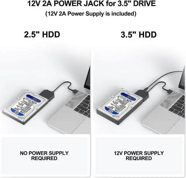 Alt view image 4 of 7 - SATA III to USB 3.0 Adapter with 12 Power Adapter, External Hard Drive Converter Cable Adapter for 2.5 3.5 Inch HDD SSD SATA III Support UASP Compatible for S-ea-gate W-D Hitachi To-sh-iba etc..