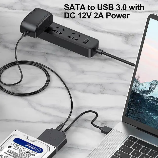 Alt view image 7 of 7 - SATA III to USB 3.0 Adapter with 12 Power Adapter, External Hard Drive Converter Cable Adapter for 2.5 3.5 Inch HDD SSD SATA III Support UASP Compatible for S-ea-gate W-D Hitachi To-sh-iba etc..