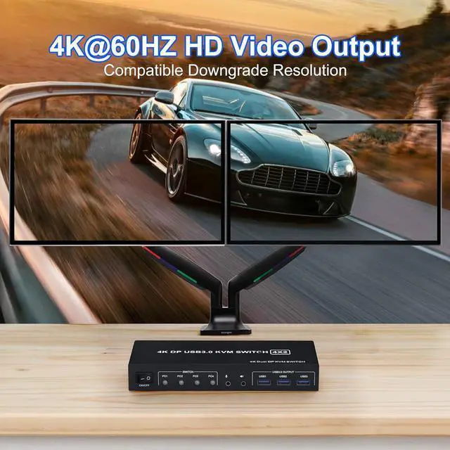 Alt view image 4 of 7 - USB 3.0 Displayport KVM Switch for 4 Computers 2 Monitors 
 4K 60Hz, Dual Monitor Displayport KVM Switch 4 Port with Audio Microphone Output and 3 USB 3.0 Ports, DP Monitor Switch for 4 PCs 2 Monitors