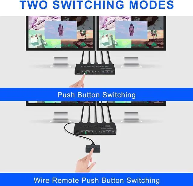 Alt view image 7 of 7 - USB 3.0 Displayport KVM Switch for 4 Computers 2 Monitors 
 4K 60Hz, Dual Monitor Displayport KVM Switch 4 Port with Audio Microphone Output and 3 USB 3.0 Ports, DP Monitor Switch for 4 PCs 2 Monitors