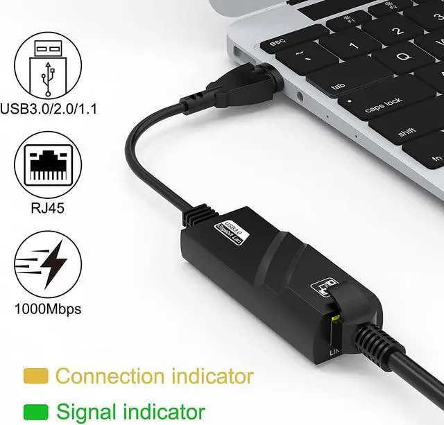 Alt view image 2 of 7 - Super Speed USB 3.0 to RJ45 10/100/1000Mbps Gigabit Ethernet Network Adapter for PC or Laptop Windows 10, 8, 7, XP, Vista, Mac OS, Linux (Black) (USB 3.0 to RJ45 Ethernet Adapter)