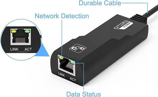Alt view image 4 of 7 - Super Speed USB 3.0 to RJ45 10/100/1000Mbps Gigabit Ethernet Network Adapter for PC or Laptop Windows 10, 8, 7, XP, Vista, Mac OS, Linux (Black) (USB 3.0 to RJ45 Ethernet Adapter)