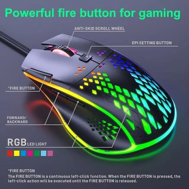 Alt view image 3 of 7 - USB Wired Gaming Mouse, 7 Buttons Gaming Mice, RGB Backlight and 6 Adjustable DPI (1200/1600/2400/3200/4800/7200dpi), Ergonomic and Lightweight USB Computer Mouse with High Precision Sensor