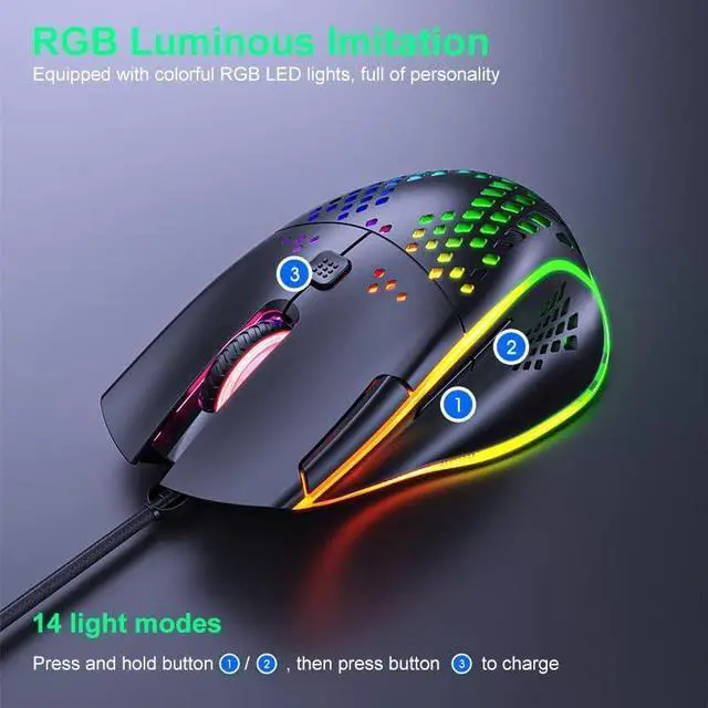 Alt view image 4 of 7 - USB Wired Gaming Mouse, 7 Buttons Gaming Mice, RGB Backlight and 6 Adjustable DPI (1200/1600/2400/3200/4800/7200dpi), Ergonomic and Lightweight USB Computer Mouse with High Precision Sensor