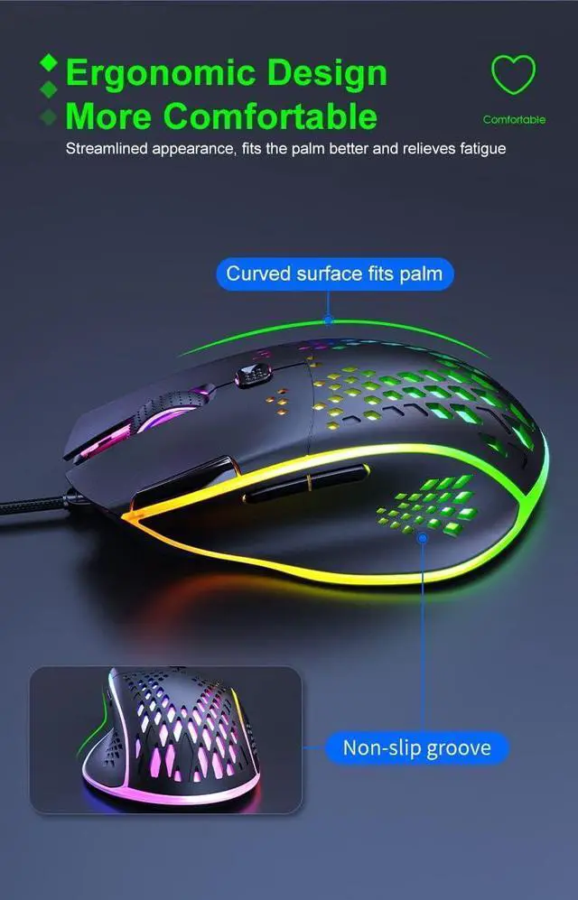 Alt view image 7 of 7 - USB Wired Gaming Mouse, 7 Buttons Gaming Mice, RGB Backlight and 6 Adjustable DPI (1200/1600/2400/3200/4800/7200dpi), Ergonomic and Lightweight USB Computer Mouse with High Precision Sensor