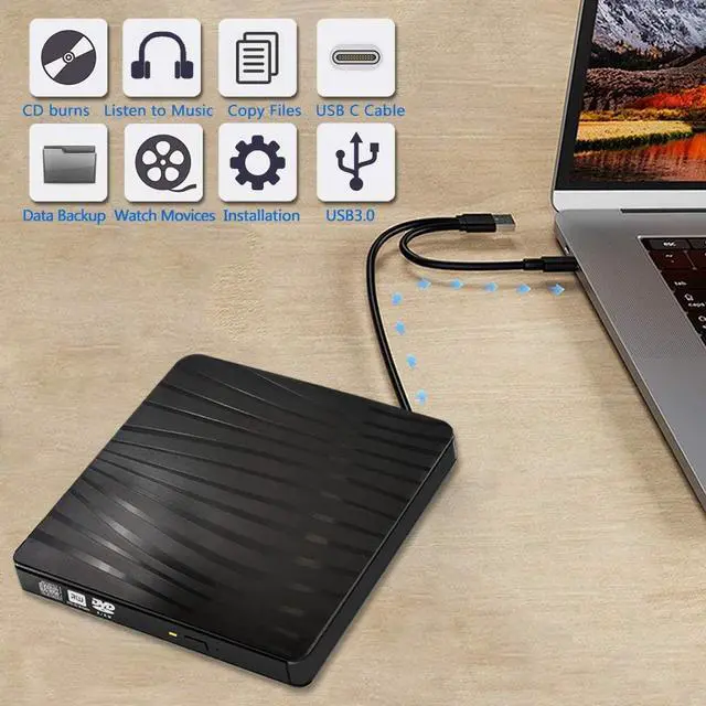 Alt view image 6 of 7 - USB 3.0 External CD DVD Drive, Portable Slim USB 3.0&USB-C CD DVD +/-RW Drive Burner CD/DVD Player Writer,High Speed Transfer for Laptop MacBook Desktop iMac Mac OS Windows XP/7/8/10/Vista (Black)