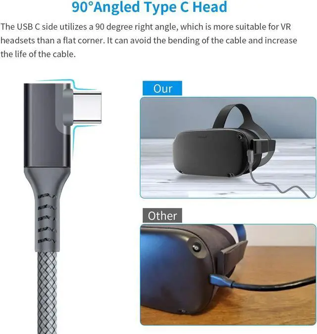 Alt view image 4 of 7 - VR Link Cable 16FT/5M Compatible for Oculus Quest 2, USB 3.0 to USB Type C High Speed Data Transfer & Fast Charging USB C Cable Compatible for VR Headset Quest Headset and Gaming PC (16feet, Gray)