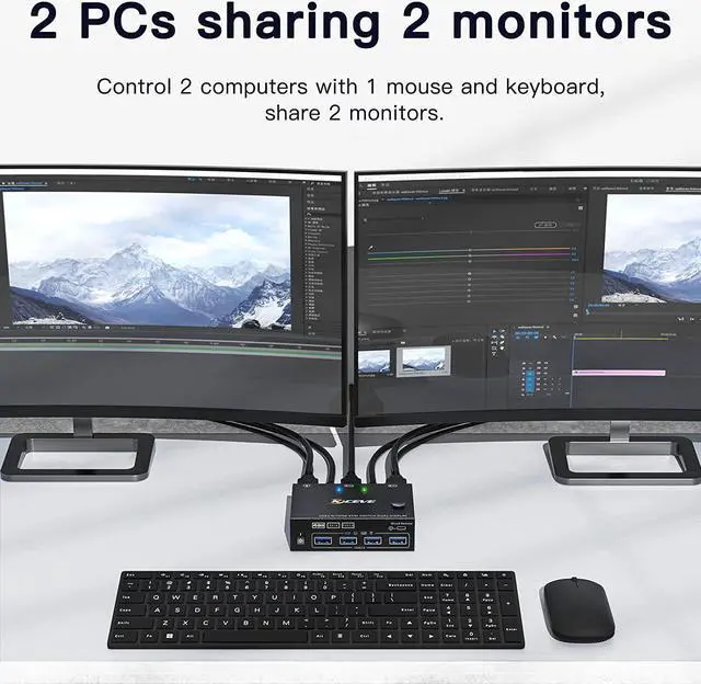 Alt view image 4 of 7 - USB 3.0 KVM Switch HDMI Dual Monitor, USB HDMI Extended Display KVM Switcher for 2 Computers 2 Monitors and 4 USB 3.0 Ports, with Simulation EDID,KVM Switch HDMI Support 4K@60Hz 2K@144Hz 2 in 2 Out