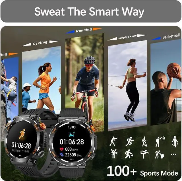 Alt view image 2 of 7 - Military Smart Watch for Men Answer/Make Call, Outdoor Waterproof Tactical Sports Smartwatch with LED Flashlight Compass, Heart Rate Sleep Monitor Fitness Tracker Watches for IOS Android Phones
