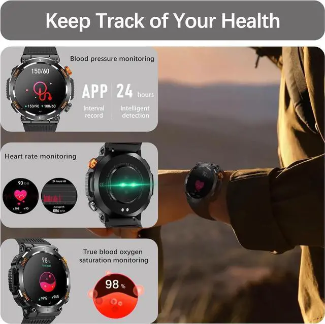 Alt view image 3 of 7 - Military Smart Watch for Men Answer/Make Call, Outdoor Waterproof Tactical Sports Smartwatch with LED Flashlight Compass, Heart Rate Sleep Monitor Fitness Tracker Watches for IOS Android Phones
