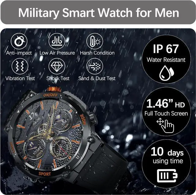 Alt view image 4 of 7 - Military Smart Watch for Men Answer/Make Call, Outdoor Waterproof Tactical Sports Smartwatch with LED Flashlight Compass, Heart Rate Sleep Monitor Fitness Tracker Watches for IOS Android Phones