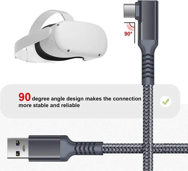 Alt view image 4 of 7 - Oculus Link Cable 19ft/6M, 90 Degree Link Cable with 5Gbps Data Transfer and up to 3A Fast Charging, USB A to USB C Link Cable for Oculus Quest and Quest 2 VR Headset and Gaming PC (19FT/6M)