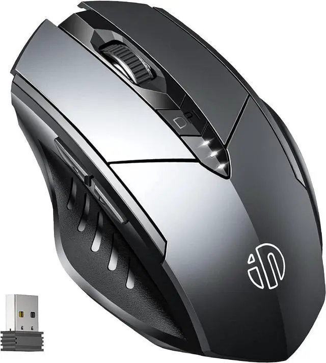 Main image of 2.4G RF Wireless Mouse Rechargeable, [Battery Level Visible], Silent Click Mouse USB 2.4G Cordless Wireless Mice for Laptop PC Computer Tablets, 6 Buttons, 1600DPI 3 Adjustment Levels, Gray
