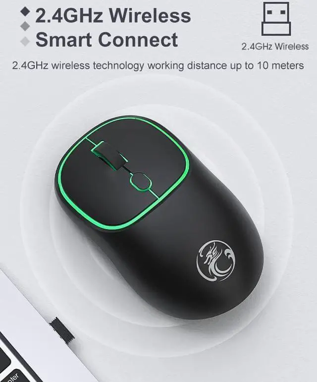 Alt view image 3 of 7 - Wireless Gaming Mouse for Laptop, 2.4 GHz with USB Receiver Gaming Mice for Computer - Rechargeable Portable Silent LED Wireless Mouse for MacBook air, pro,i-Pad, Mac, Chrome-book, PC (Black)